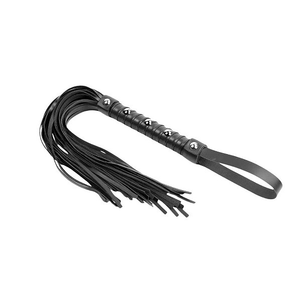 Chicote de Couro Sintético Preto com Rebites e Tiras Flexíveis