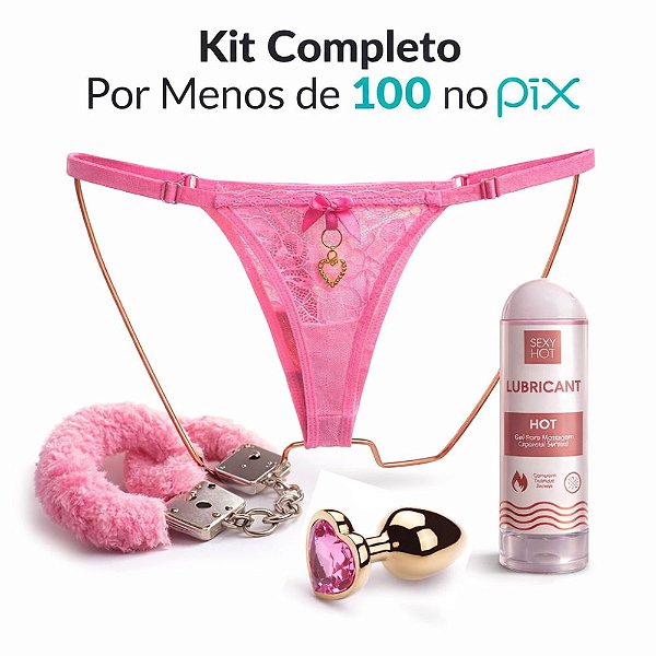 Kit Sensual Casal Completo com Calcinha, Algema, Plug P e Lubrificante Hot