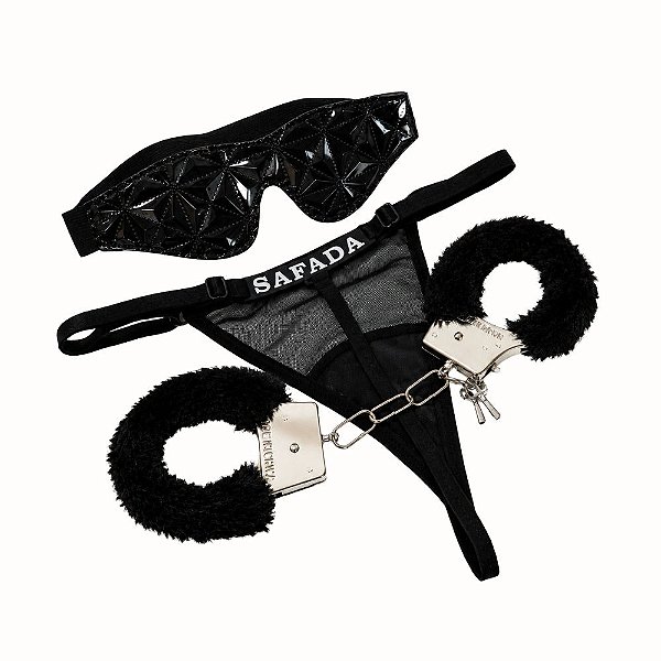 Kit Fetiche Completo — Calcinha Sensual + Algemas + Venda Sexy
