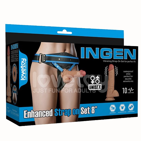 Cinta Peniana Lovetoy Ingen Reforçada com Pênis Vibratório 20cm – 10 Modos