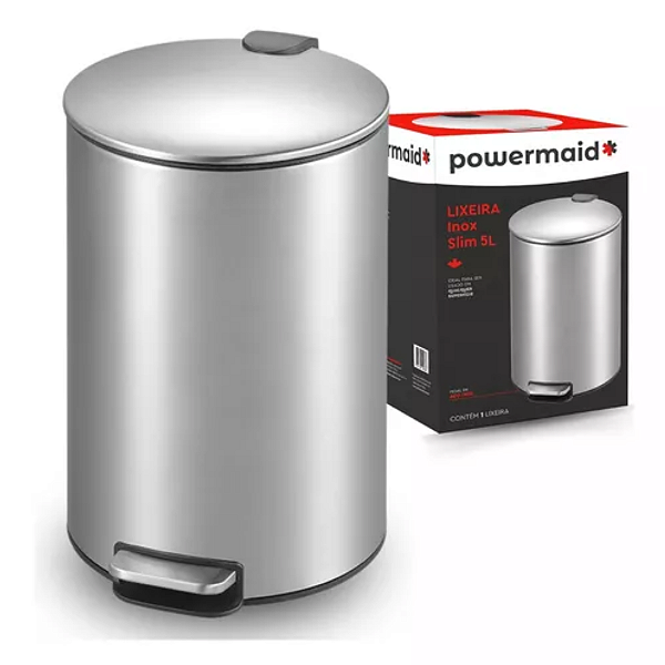 LIXEIRA PEDAL SLIM 5L INOX POWERMAID