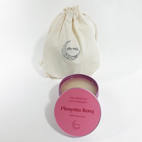 Vela Massagem Hidratante Pimenta Rosa 100ml - Artesanal - Vegan
