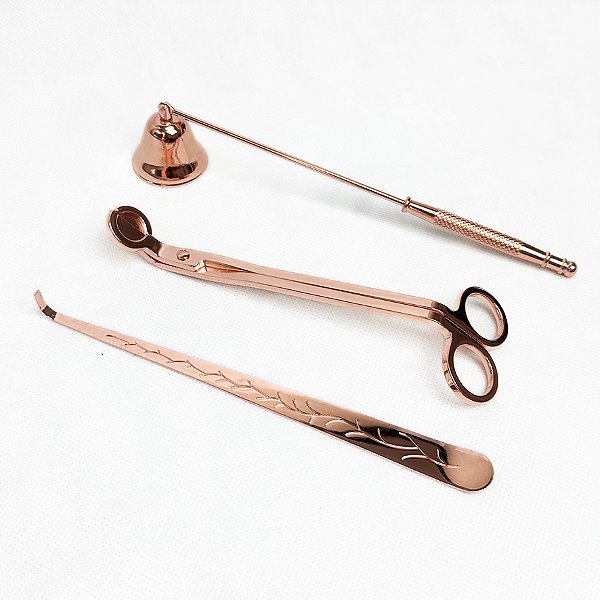 Kit Acessórios Para Velas - Aparador, Apagador e Puxador De Pavio - Rose Gold