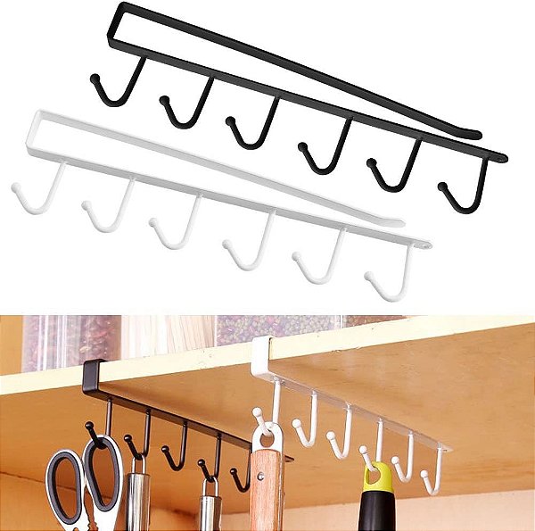 Suporte para Cozinha Porta Xícaras 6 Ganchos em Metal Multiuso