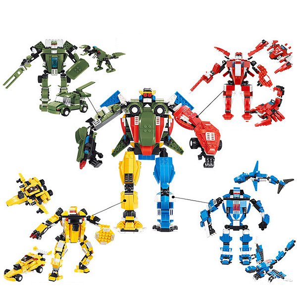 Blocos de Montar 3 em 1 Robô Dinossauro e Nave Brinquedo Transformers