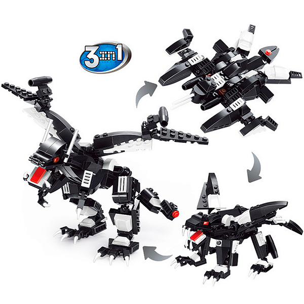 Blocos de Montar 3 em 1 Naves Dragões e Dinossauros Brinquedo Transformers