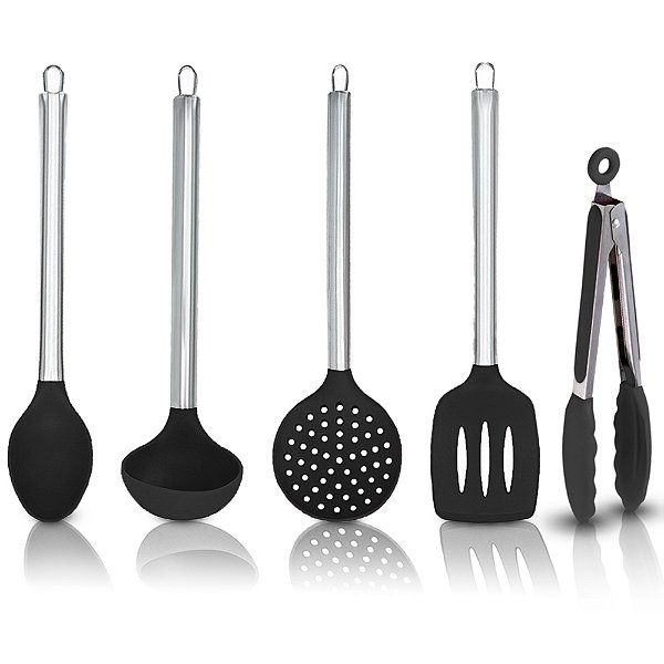 Conjunto Utensílios de Cozinha Colheres de Silicone 5 Pçs