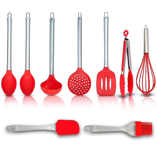 Conjunto 9 Pçs de Silicone Utensílios Cozinha