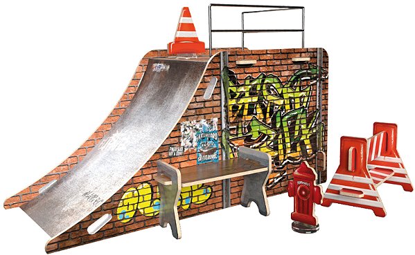 Pista Skate de Dedo Quarter Pipe com Obstáculos