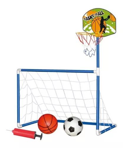 Trave 2x1 Futebol Golzinho Cesta Basquete com Bolas e Bomba
