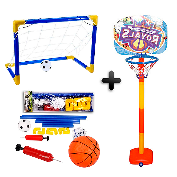 Kit Mini Gol Trave Golzinho e Tabela Cesta Basquete Infantil