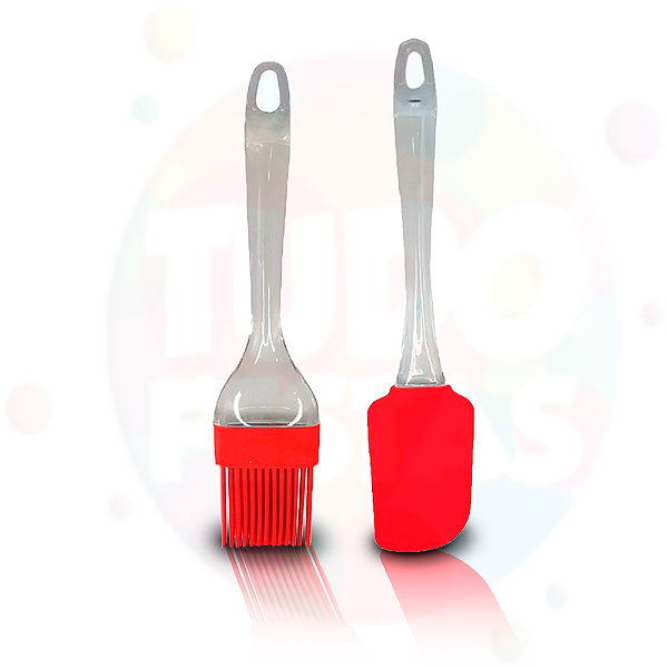 Kit Culinária Mini Espátula e Mini Pincel Silicone Cabo Acrílico Utensílios de Cozinha