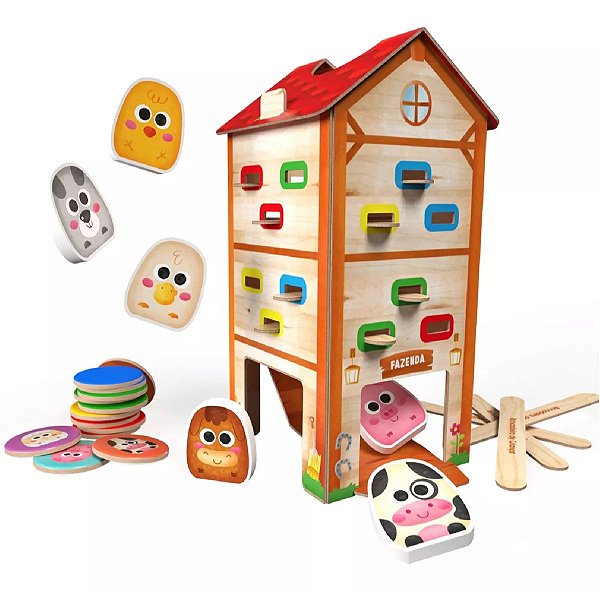 Jogo Cai Não Cai Fazendinha Brinquedo Infantil Em Madeira