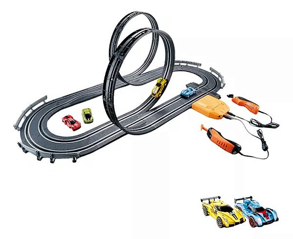 Autorama Double Looping Turbo Pista Carrinho Controle Remoto 4 Carros 2 Controles