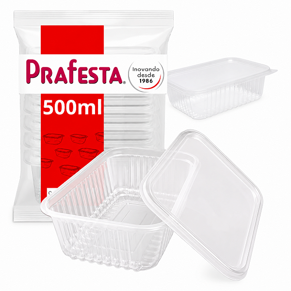 POTE RETANGULAR COM TAMPA 500ML PACOTE COM 24 UNIDADES