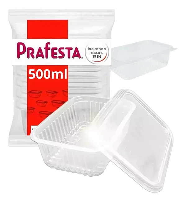 POTE RETANGULAR COM TAMPA 500ML PACOTE COM 24 UNIDADES