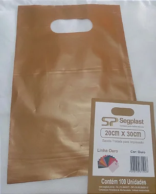 SACOLA 20X30 COR OURO ALÇA VAZADA C/100 UNIDADES