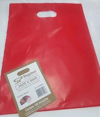 SACOLA 30X40 VERMELHA ALÇA VAZADA PACOTE C/100 UNIDADES