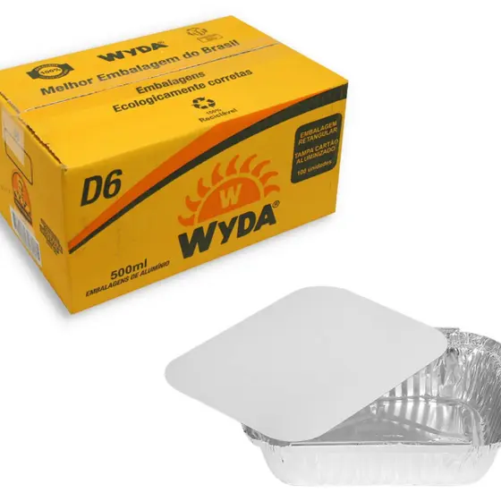 BANDEJA ALUMINIO RETANGULAR 500ML D6 CAIXA C/100 - WYDA