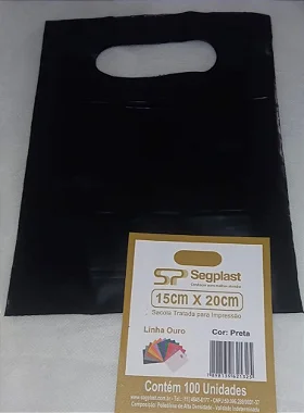 SACOLA 15X20 COR PRETA ALCA VAZADA C/100 UNIDADES