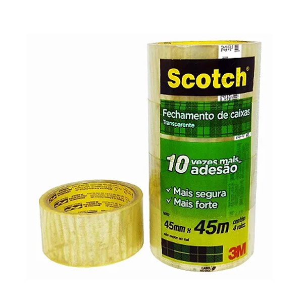 FITA 45X45 3M SCOTH TRANSPARENTE PACOTE COM 4 ROLOS