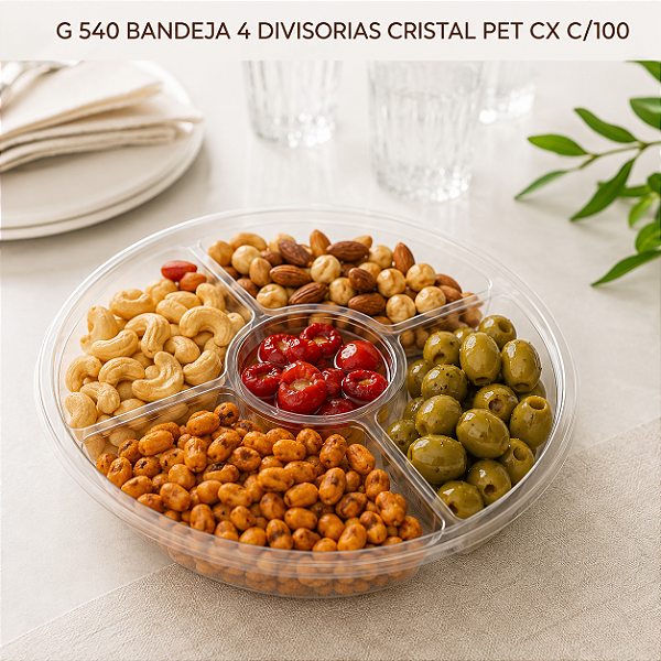 G 540 BANDEJA 4 DIVISORIAS CRISTAL PET CX C/100