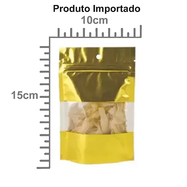 SACO HERMETICO COM VISOR OURO 10X15X3CM C/10 UND