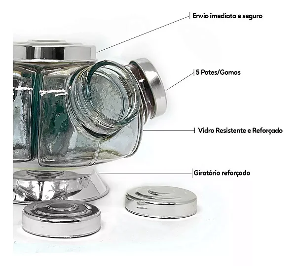 BALEIRO M GIRATORIO VIDRO COM TAMPA PRATA
