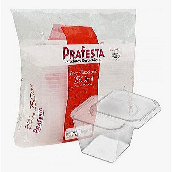 POTE QUADRADO 250ML C/20 UNIDADES
