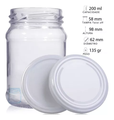 KIT 24 POTE AZ 100 200ML COM TAMPA 58 BRANCA