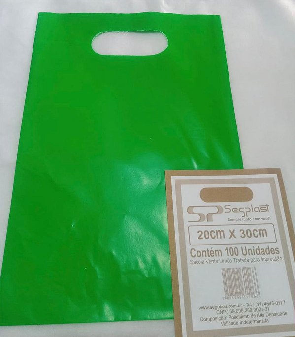 SACOLA 20X30 VERDE LIMAO ALÇA VAZADA C/100
