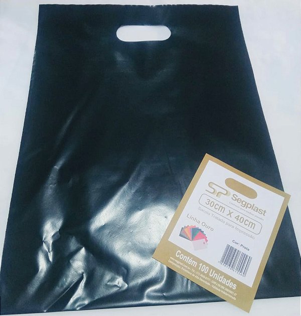 SACOLA 30X40 PRETA ALÇA VAZADA C/100