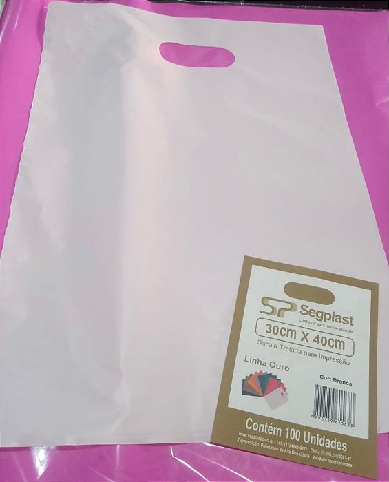 SACOLA 30X40 BRANCA ALÇA VAZADA C/100