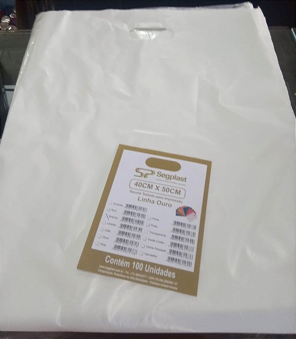 SACOLA 40X50 BRANCA ALÇA VAZADA C/100