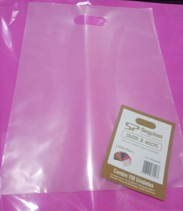 SACOLA 30X40 TRANSPARENTE ALÇA VAZADA C/100