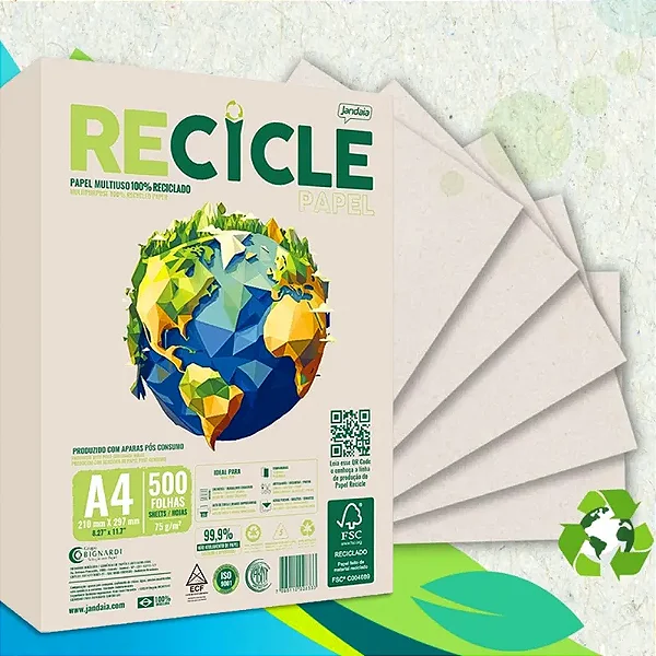 PAPEL A4 JANDAIA RECICLE 500 FOLHAS