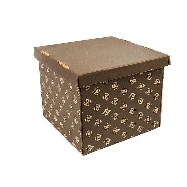 CAIXA PAP QUADRADA DECORADA MARROM N.6 25X25X22