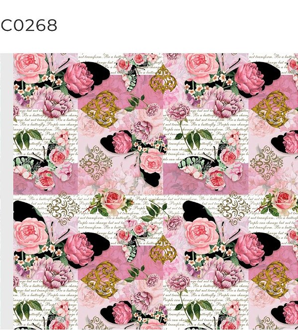 BOBINA 40CM FLORAL BORBOLETA/ROSAS 268