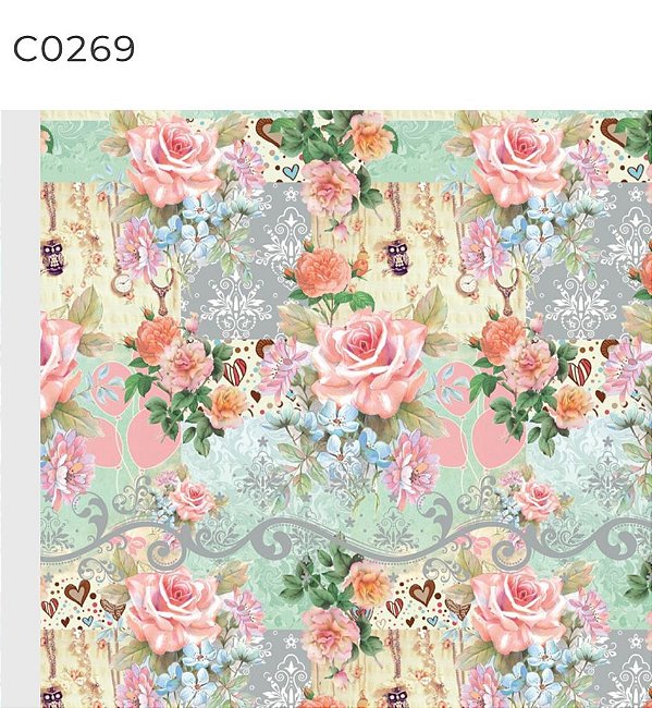 BOBINA 40CM FLORAL ROSAS FLOR AZUL 269