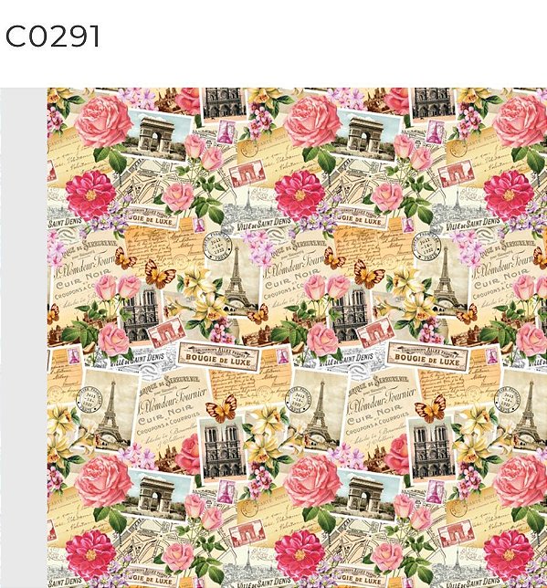 BOBINA 40CM FLORAL ROSA/TORRE EFFEL 291