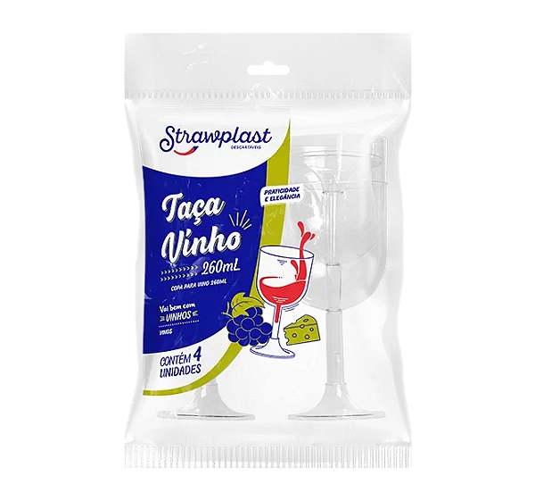TACA ACRILICO VINHO 260ML 4 UNID