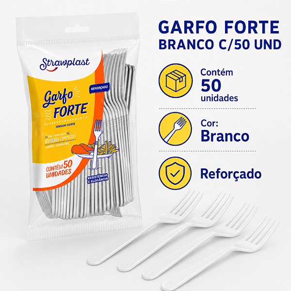 GARFO PLASTICO FORTE BRANCO REFEIÇAO C/50 UNIDADES