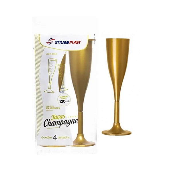 TACA ACRILICA CHAMPAGNE DOURADA 120ML C/4 UND