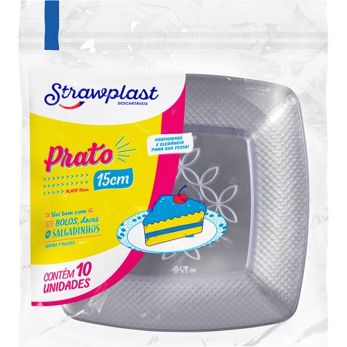 PRATO ACRILICO QUADRADO 15CM CRISTAL C/10