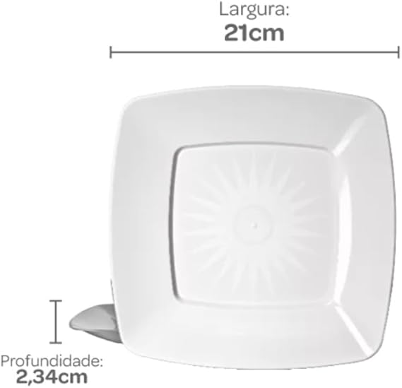 PRATO ACRILICO 21CM BRANCO QUADRADO COM 10 UNIDADES