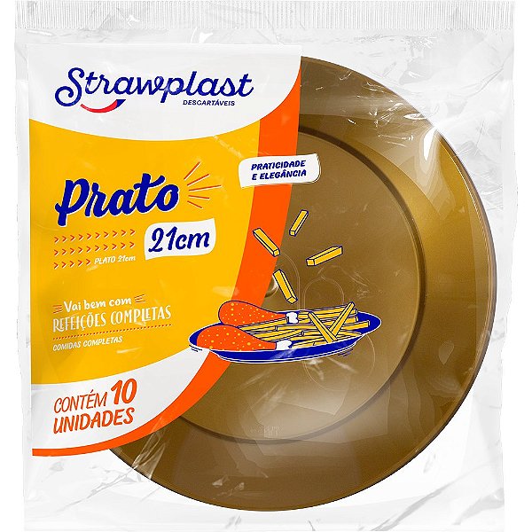 PRATO ACRILICO 21CM DOURADO REDONDO C/10