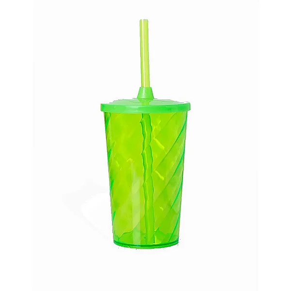COPO TWISTER 300ML VERDE FLUOR COM TAMPA E CANUDO UND