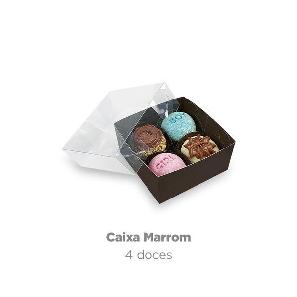 CAIXA VISOR ACETATO FUNDO MARROM 4 DOCES C/10 - 8X8X4