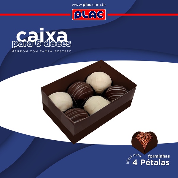 CAIXA VISOR ACETATO FUNDO MARROM 6 DOCES - 8X12X4