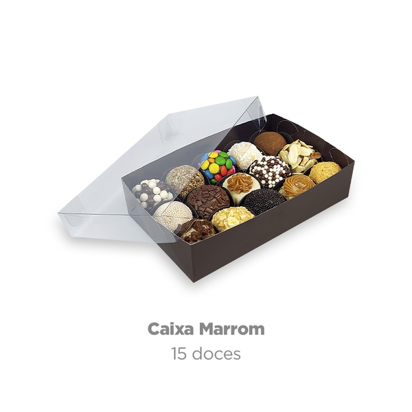 CAIXA VISOR ACETATO FDO MARROM 15 DOCES C/10 - 17 x10,7x 4cm